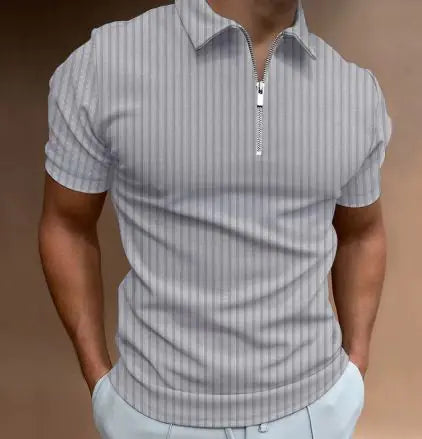 Men's POLO Zipper Stripe T-shirt