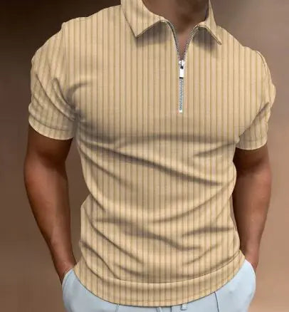 Men's POLO Zipper Stripe T-shirt